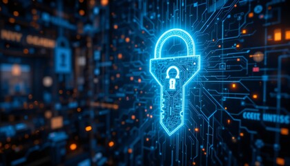 "Glowing Digital Padlock Symbolizing Cybersecurity, Data Protection, and Encryption
