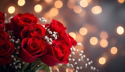 Elegant Red Roses Bouquet with Soft Bokeh Lights for Romantic Occasion