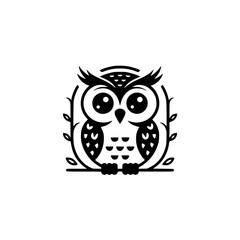 Minimalist Owl Logo: Black and White Illustration on White