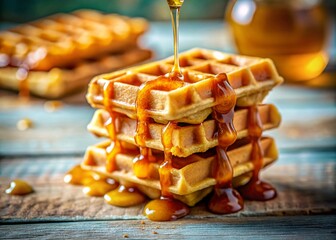 Fototapeta premium Miniature Waffle Breakfast: Sweet Treat, Tilt-Shift Photography