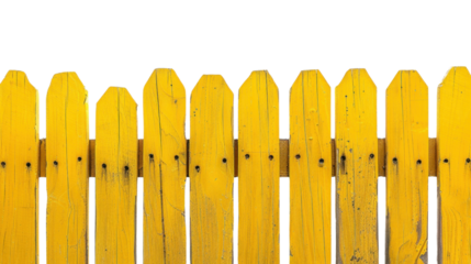 Yellow wooden fence with transparent background creating a rustic charm
