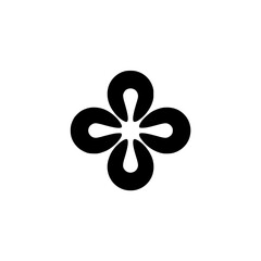 Minimalist Black Flower Logo on White, Abstract Design