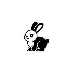 Minimalist Black and White Rabbit Logo or Icon Design