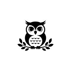 Minimalist Owl Logo: Black and White Silhouette on Branch