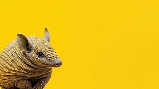 Portrait of an armadillo on yellow background wildlife animal nature conservation mammal exotic creature