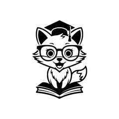Smart Fox Scholar, Reading Book, Graduation Concept Icon