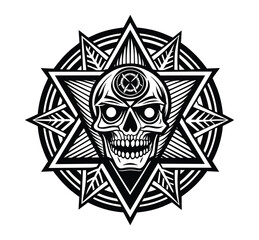 Logo with a skull. Trendy logotype. Black and white vector illustrtaion.