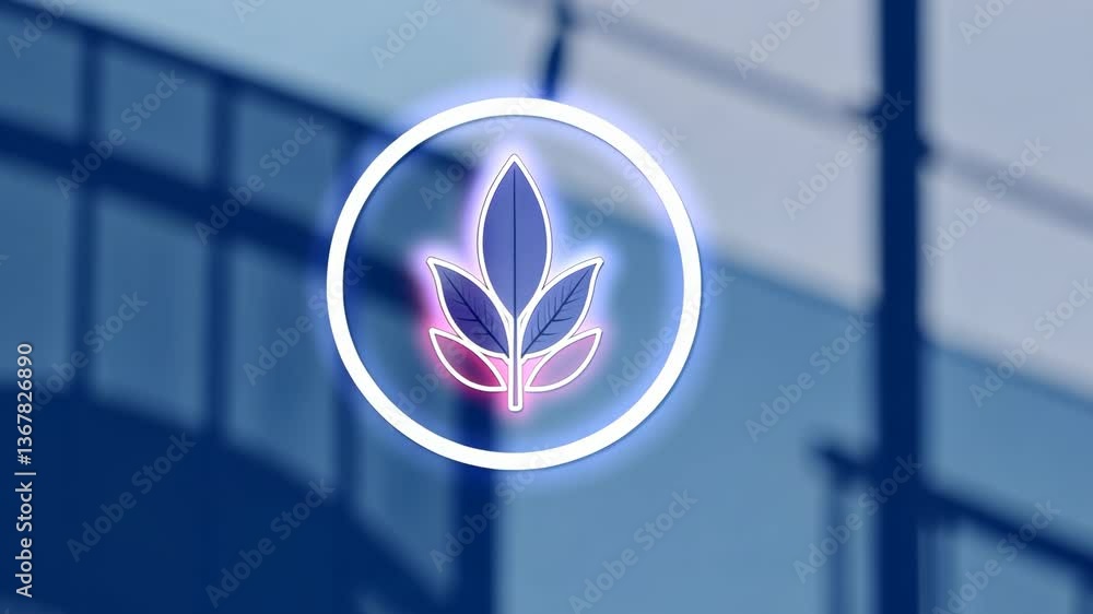 Poster dynamic neon leaf animation with moving shadows and light effects