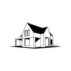 Modern Architectural House Vector Illustration in Black & White