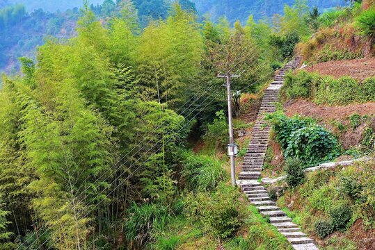 Steps on the hillside of picturesque Shanxiabao village, 800 years old, Wuyi County, Jinhua City, Zhejiang Province