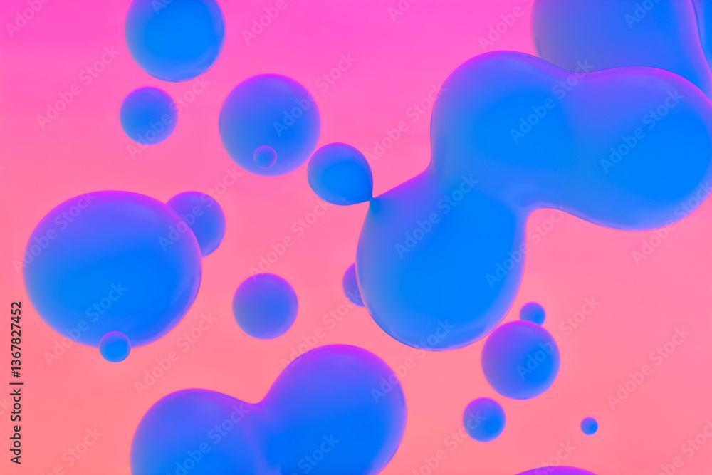 Fototapete abstract 3d art background with vibrant spheres floating. liquid blobs. soap bubbles.