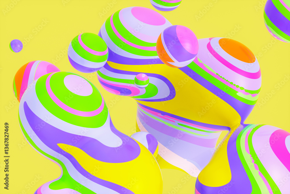 Aufkleber Abstract 3d art background with colorful marble spheres floating. liquid blobs. soap bubbles.