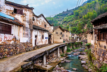 Creek running through the picturesque Shanxiabao village, 800 years old, Wuyi County, Jinhua City, Zhejiang Province