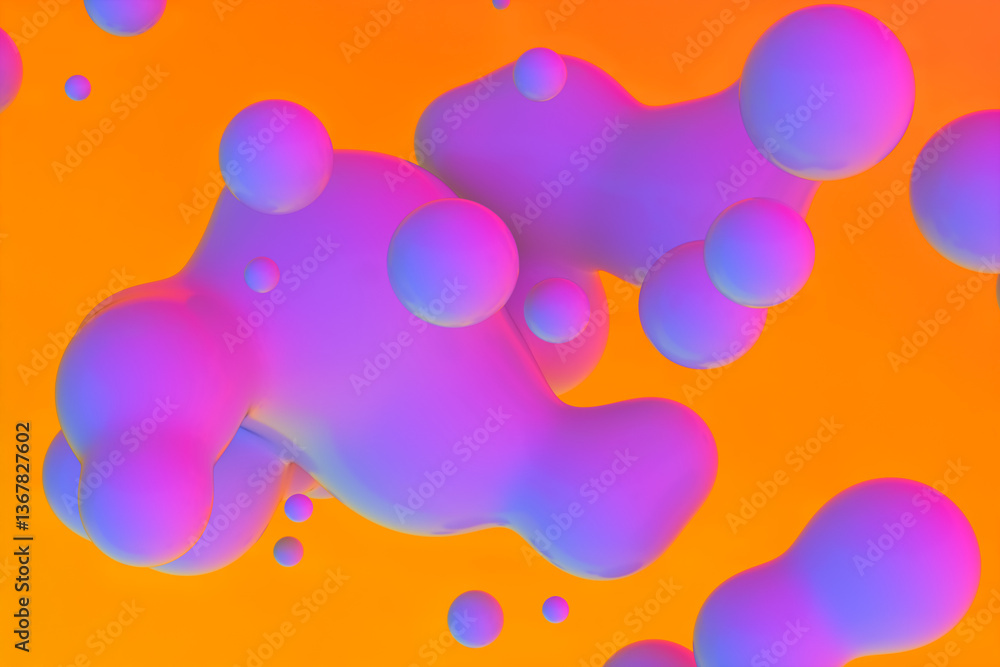 Aufkleber Abstract 3d art background with vibrant spheres floating. liquid blobs. soap bubbles.