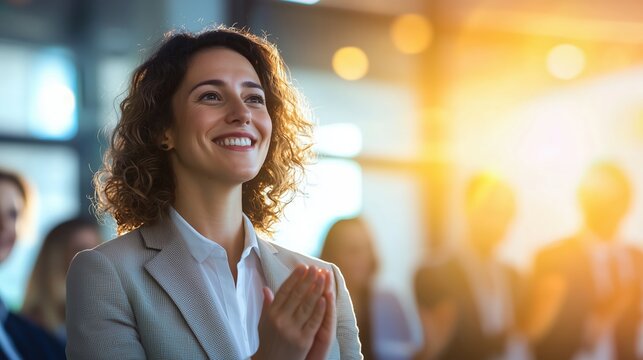 Businesswoman Receives Applause for Successful Presentation in Office
