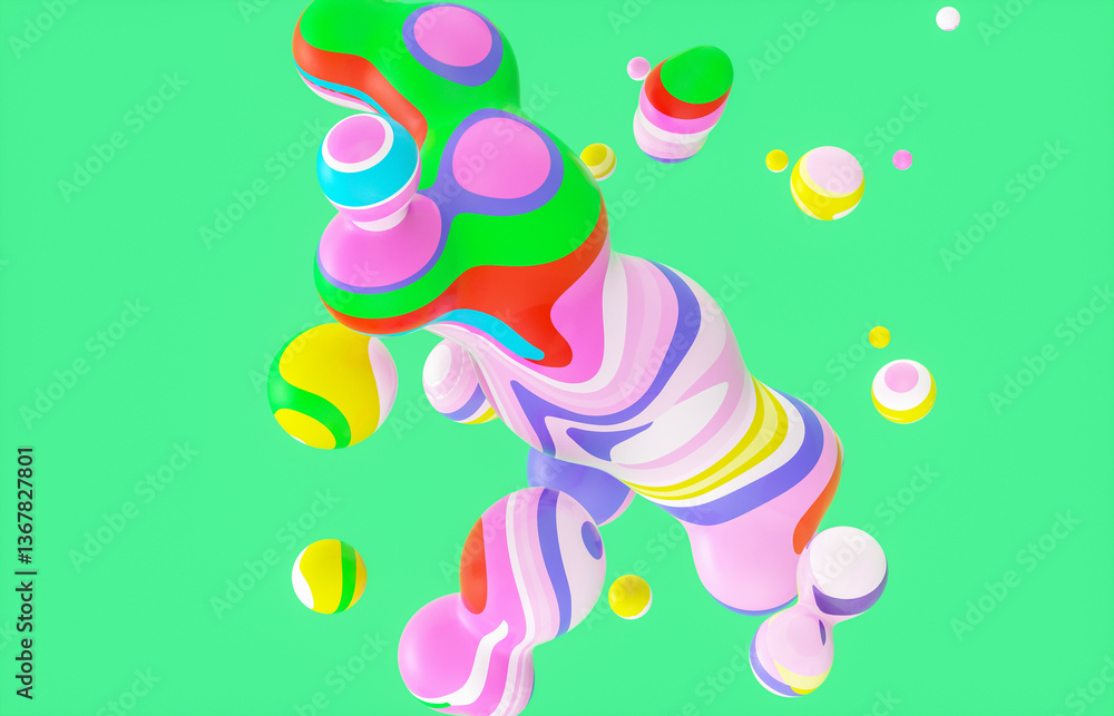 Aufkleber Abstract 3d art background with colorful marble spheres floating. liquid blobs. soap bubbles.