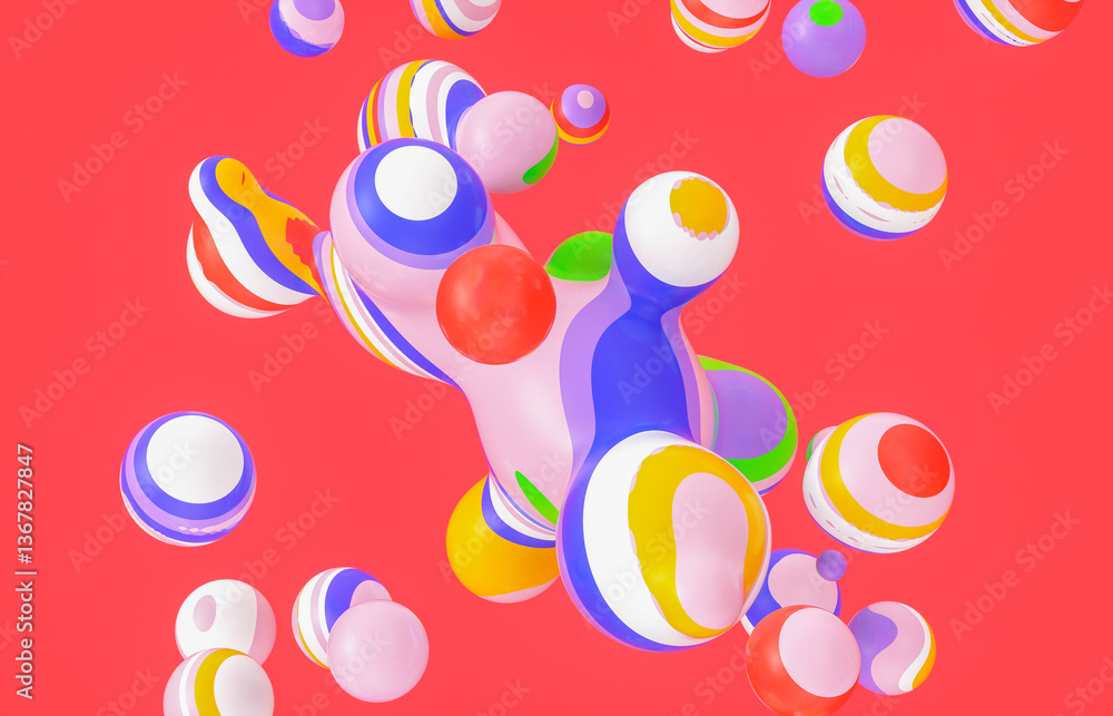 Aufkleber Abstract 3d art background with colorful marble spheres floating. liquid blobs. soap bubbles.
