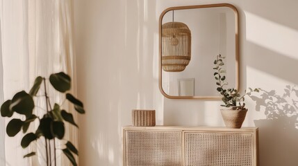 Capturing the serene ambiance of a meticulously crafted space, with natural light casting gentle shadows over a curated collection of decor.