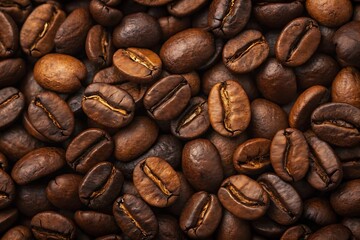 Fototapeta premium Aromatic Roasted Coffee Beans Close Up Detailed Texture Background