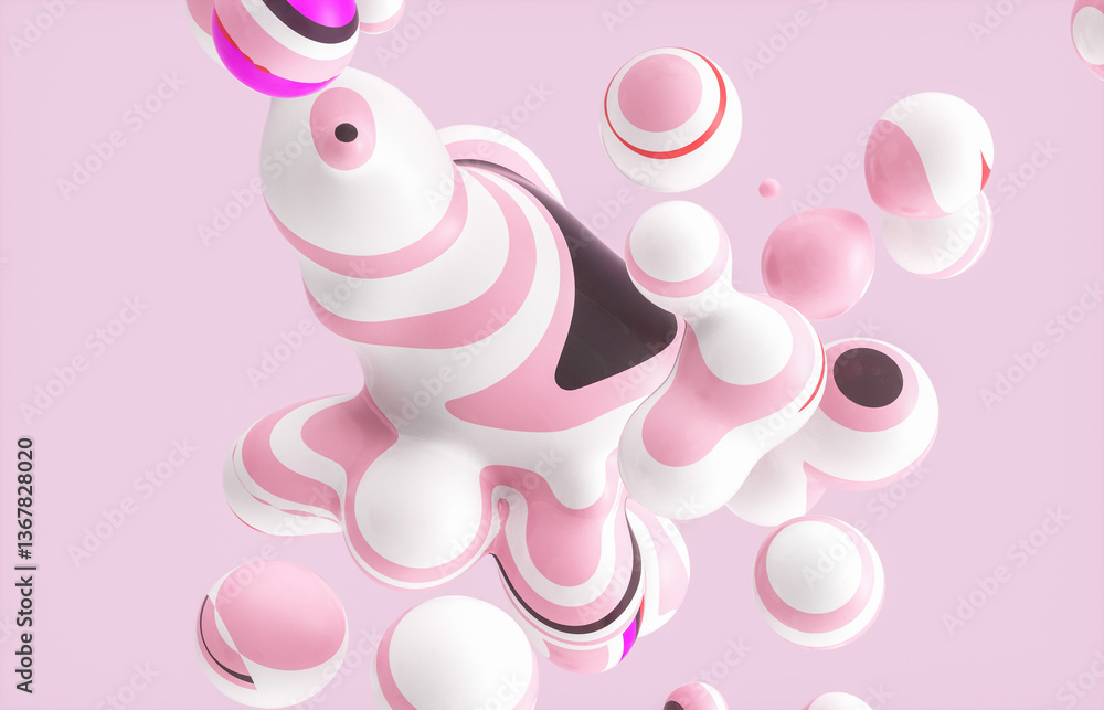 Aufkleber Abstract 3d art background with colorful marble spheres floating. liquid blobs. soap bubbles.
