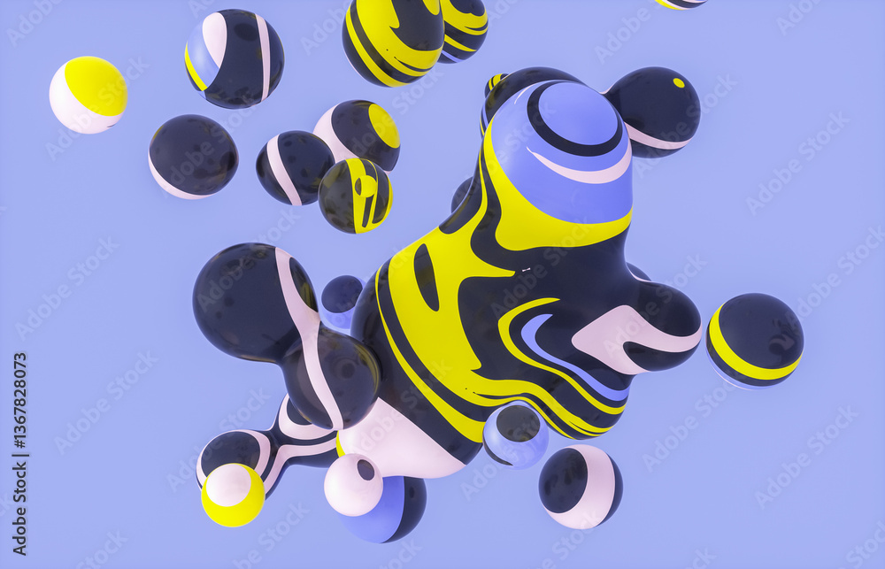 Aufkleber Abstract 3d art background with colorful marble spheres floating. liquid blobs. soap bubbles.