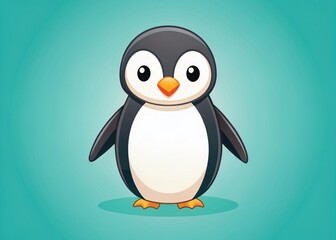 Obraz premium Minimalist Cartoon Penguin Illustration: Cute Bird in Simple Style
