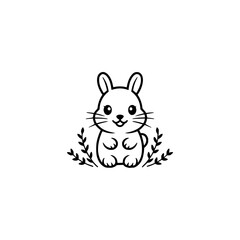 Adorable Cartoon Bunny Illustration with Botanical Details, Minimalist Design