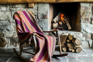 Cozy Rocking Chair by the Fireplace