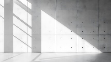 Minimalist white concrete wall, polished finish with soft lighting and faint patterns