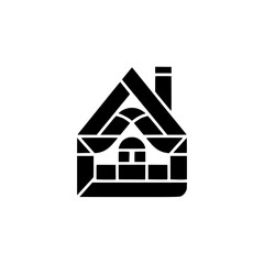Geometric Black House Logo on White, Minimalist Home Symbol