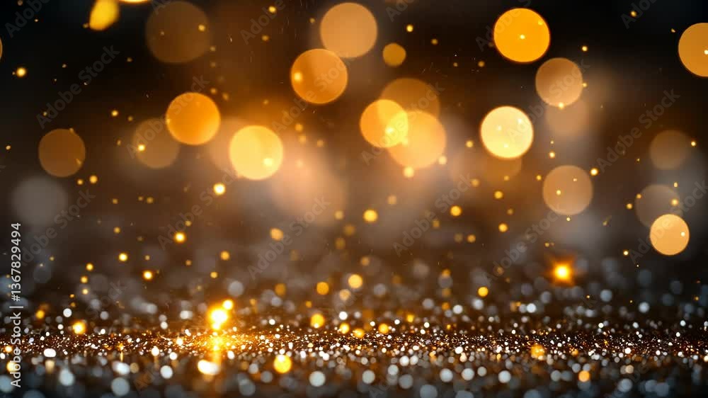 Poster glowing bokeh lights with sparkling particles in seamless loop for elegant background