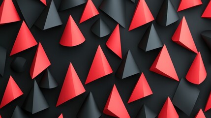 Naklejka premium Abstract geometric shapes, red and black cones