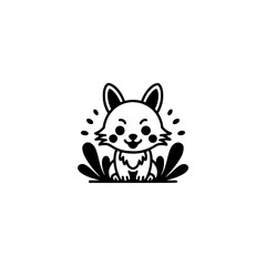 Whimsical Fox Illustration: Cute Black & White Mascot, Minimalist Design