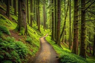 Obraz premium Minimalist Columbia River Gorge Trail, Oregon Forest Path