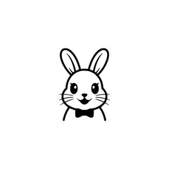 Minimalist Cartoon Rabbit with Bow Tie, Vector Illustration