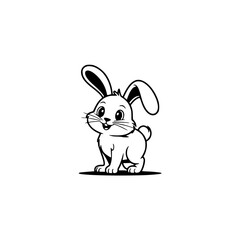 Playful Cartoon Bunny Illustration in Black and White