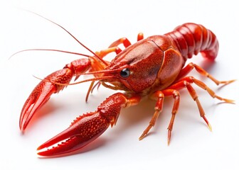 Minimalist Crayfish Photography: Single Red Crayfish on White Background