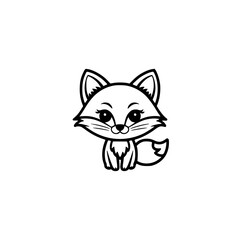 Adorable Cartoon Fox Illustration, Black & White Line Art, Minimalist Style