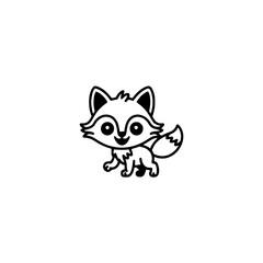 Cartoon Fox Illustration: Cute Black Outline on White, Kid-Friendly Design
