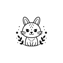 Cute Bunny Illustration in Minimalist Black & White Style for Kids Design