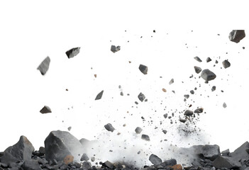 A illustration of the of rocks, dust, and debris falling. Outer space planet exploded. isolated on white background PNG. GENERATIVE AI