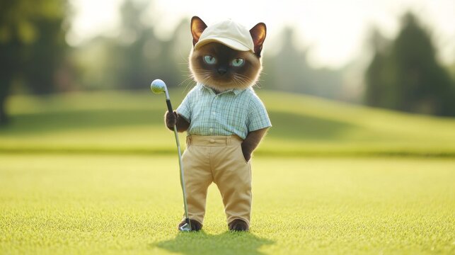 Adorable Cat Playing Golf on a Sunny Day