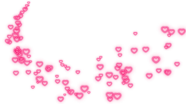 valentines day hearts neon lights trail on transparent background, png shiny glowing heart romantic love design element	