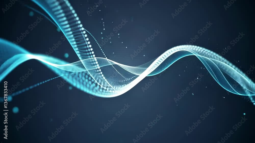 Poster dynamic blue waveforms flowing across digital space, creating a futuristic and vibrant visualization