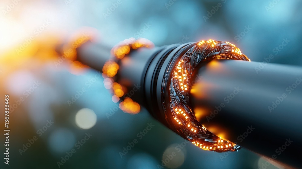 Aufkleber glowing swirling loops of luminous fiber optic cables casting a captivating ethereal glow across a m