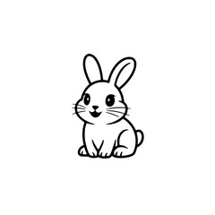 Adorable Cartoon Rabbit Illustration - Simple Black and White Design