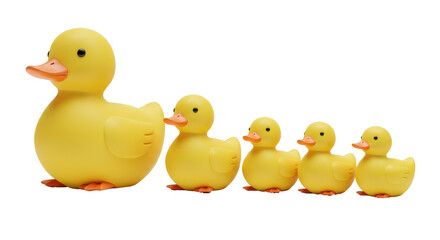 Isolated Family of Yellow Rubber Ducks