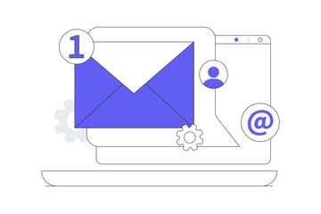 Concept of using an email marketing campaign to engage the target market, Online business strategy, Advertising, Email newsletter, messaging. Flat Cartoon Vector Illustration, icon. Stylish abstract 