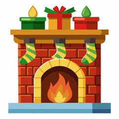 Fototapeta premium Fireplace with Stockings Vector Design for Holiday Decor