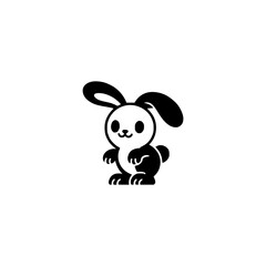 Playful Black and White Bunny Illustration on White Background
